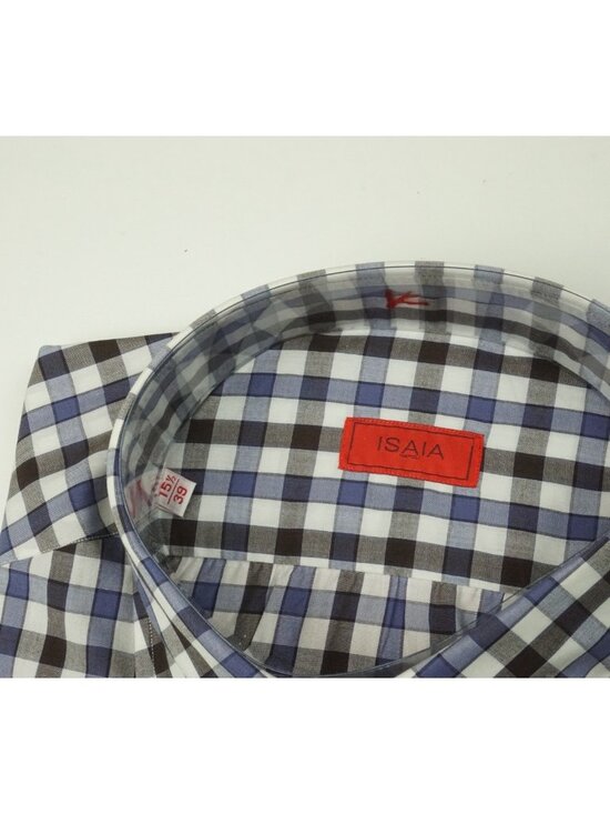 Isaia White Purple Brown Plaid Long Sleeve Cotton Dress Shirt 15.5/39 NEW - Picture 4 of 5